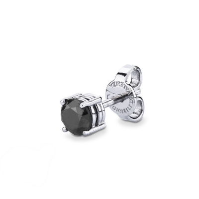 Boucle d'oreille mono avec diamant noir  en or blanc 18 carats à 4 griffes 