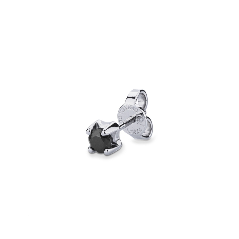 Boucle d'oreille individuelle en or blanc 18 carats à quatre griffes avec diamant noir, 0,18 ct