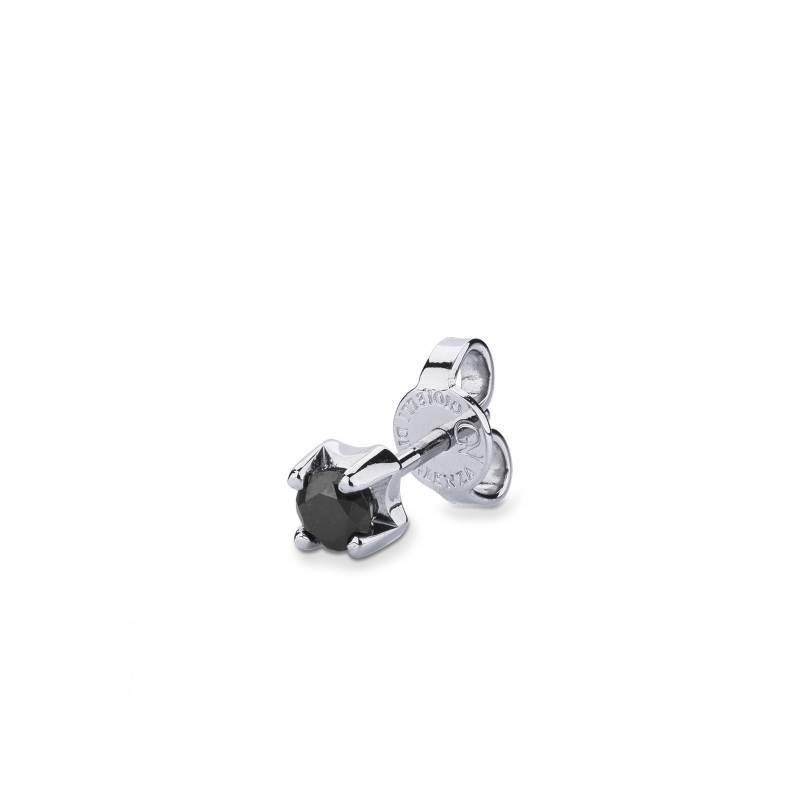 Boucle d'oreille mono en or blanc 18 carats à 4 griffes avec diamant noir 0,18 ct