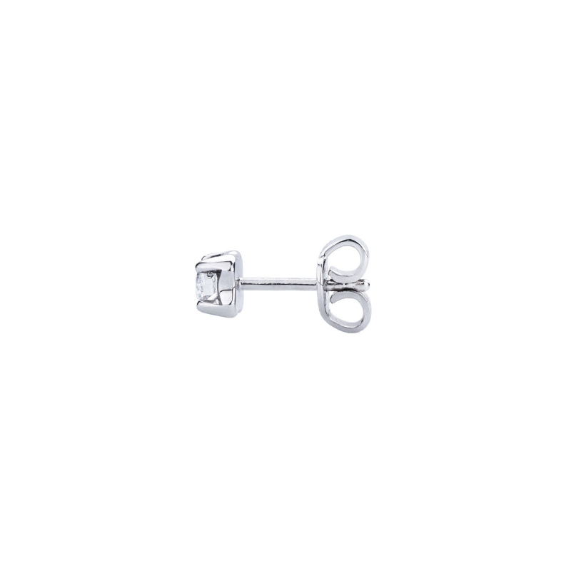 Boucle d'oreille individuelle en or blanc 18 carats à quatre griffes avec un diamant