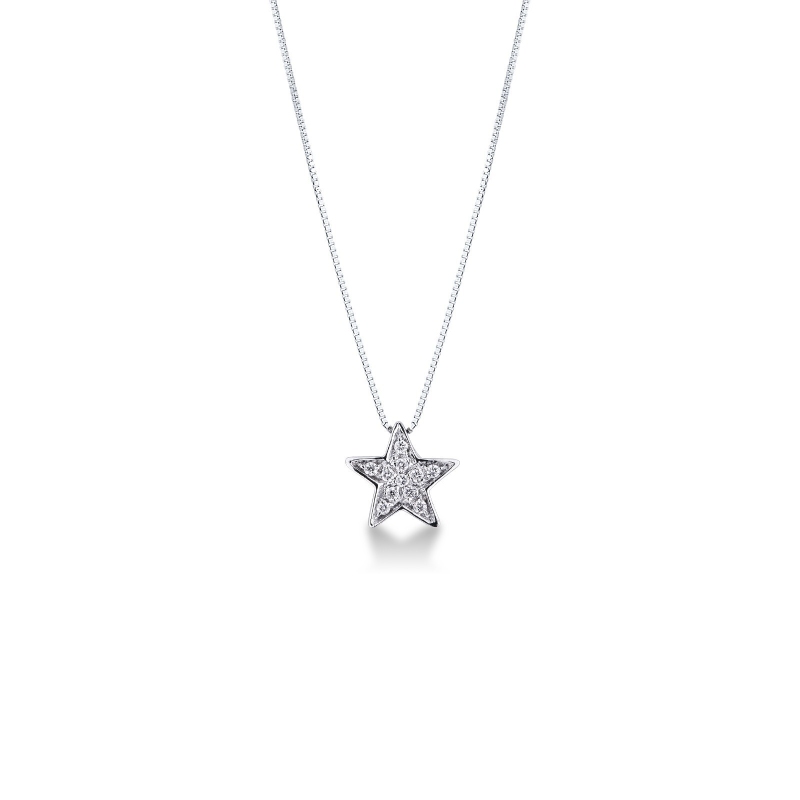 Collier étoile pavé diamants or blanc 18k