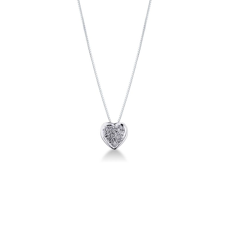 Pendentif à coeur en or blanc 18k pavé de diamants