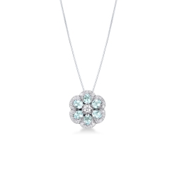 Collier or blanc 18k avec pendentif fleur aquamarines