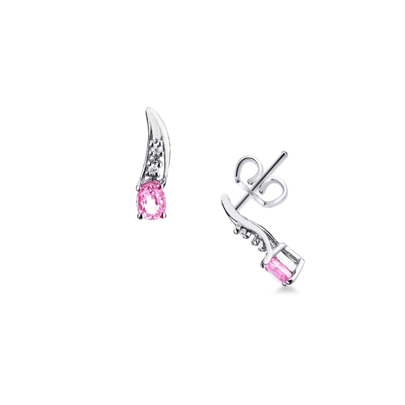 Boucles d'oreilles en or blanc 18 carats avec saphir rose et diamants