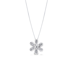 Collier en or blanc 18k avec pendentif fleur et diamants