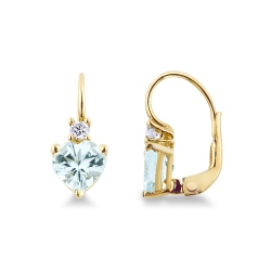 Boucles d’oreilles or jaune 18k cœurs en aigue-marine et diamants