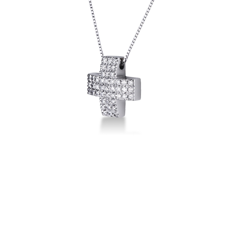 Collier en or blanc 18k avec croix en pavé de diamants