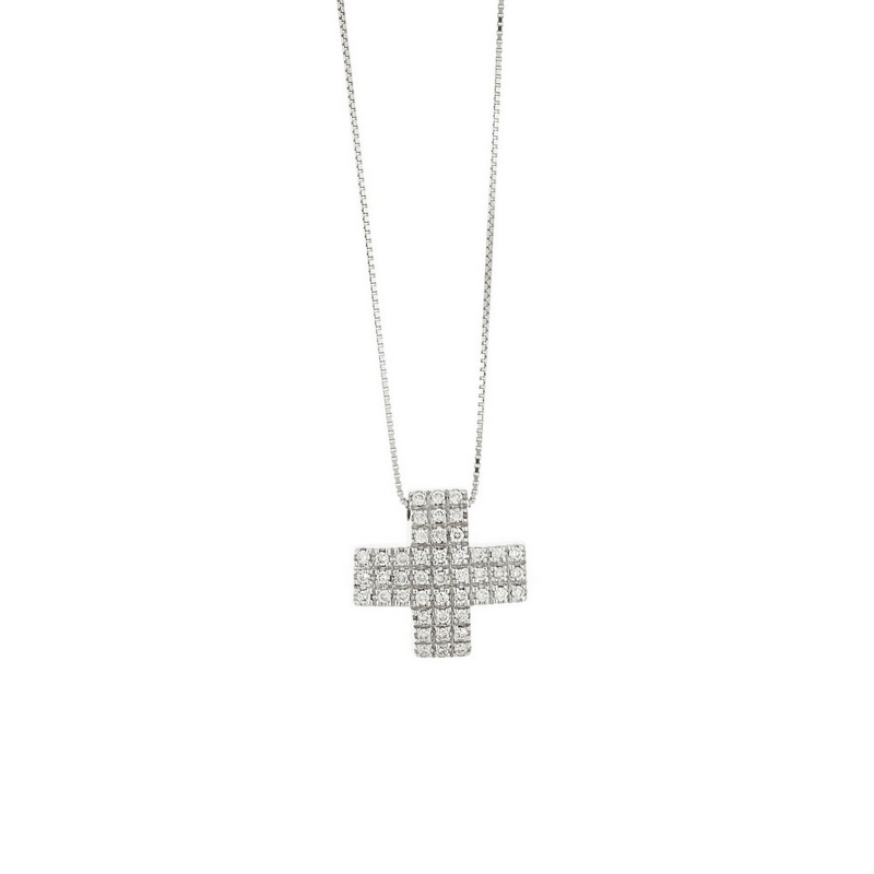 Collier en or blanc 18k avec croix en pavé de diamants