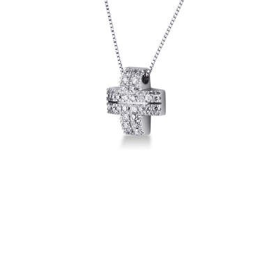 Collier en or blanc 18 carats avec croix pavée de diamants