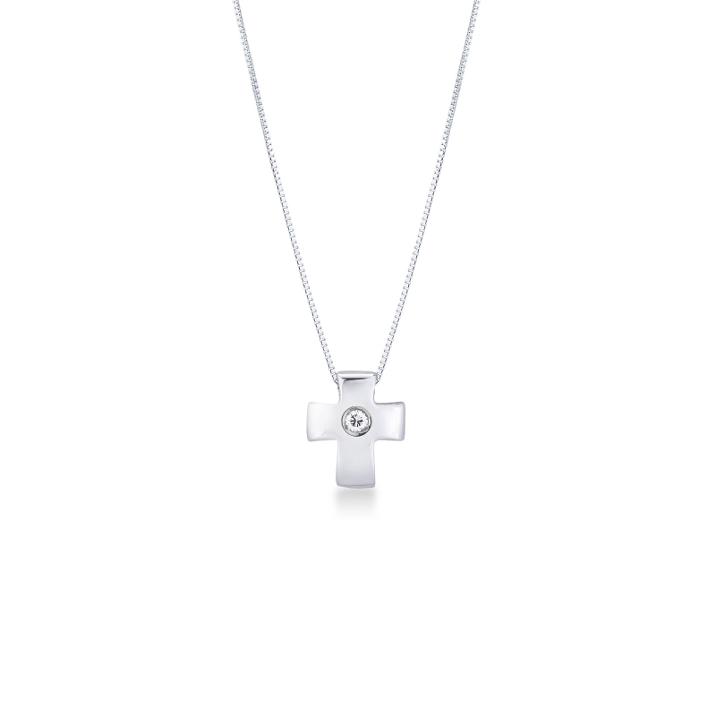 Collier en or blanc 18k avec croix sertie de diamant