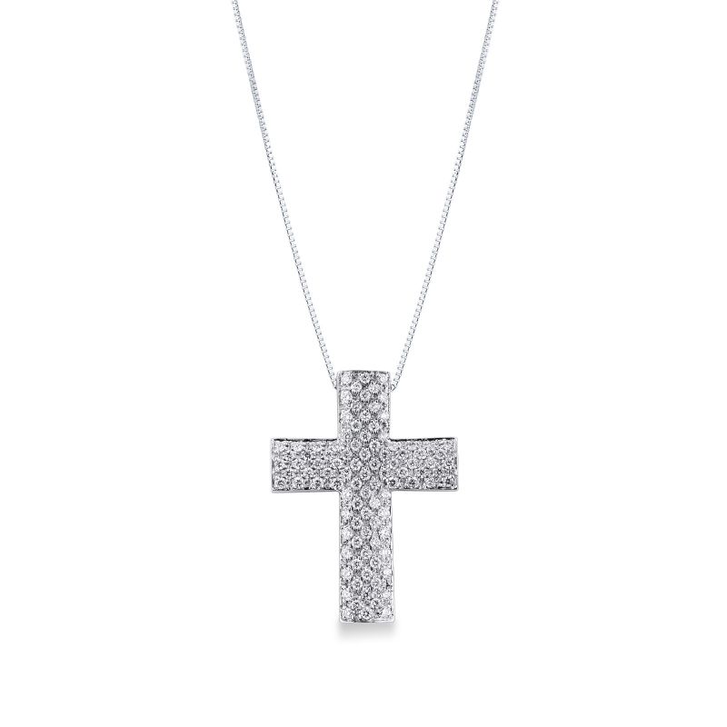 Collier en or blanc 18k avec pendentif croix en diamants 