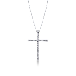 Collier en or blanc 18k avec pendentif croix serti de diamants