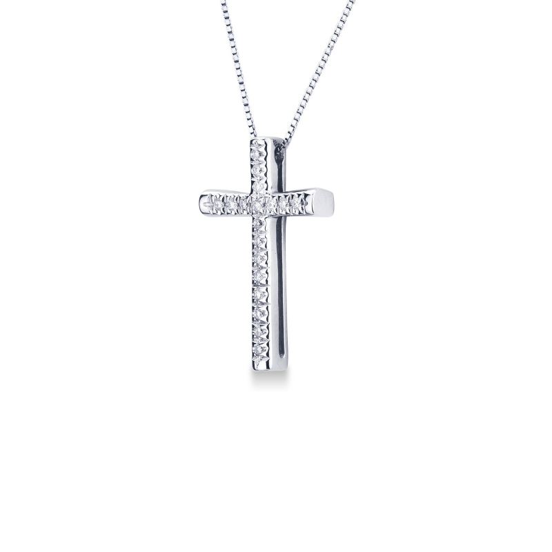 Collier en or blanc 18k avec croix sertie de brillants