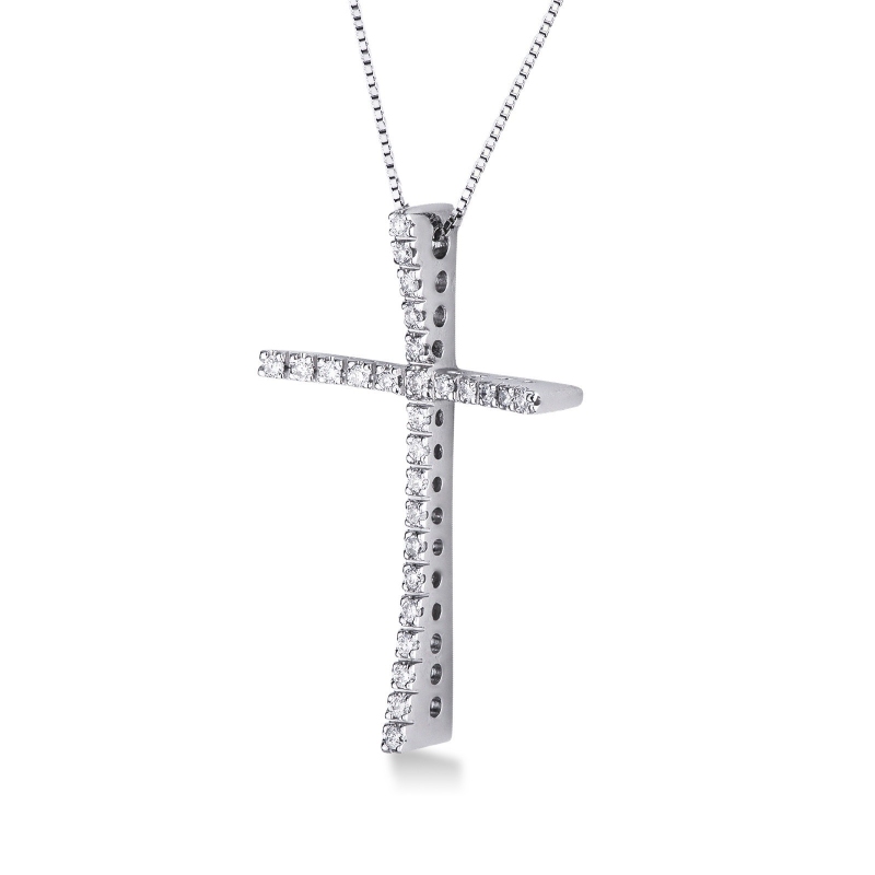 Collier en or blanc 18k avec croix sertie de diamants brillants