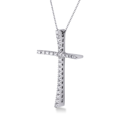 Collier en or blanc 18k avec croix sertie de diamants brillants