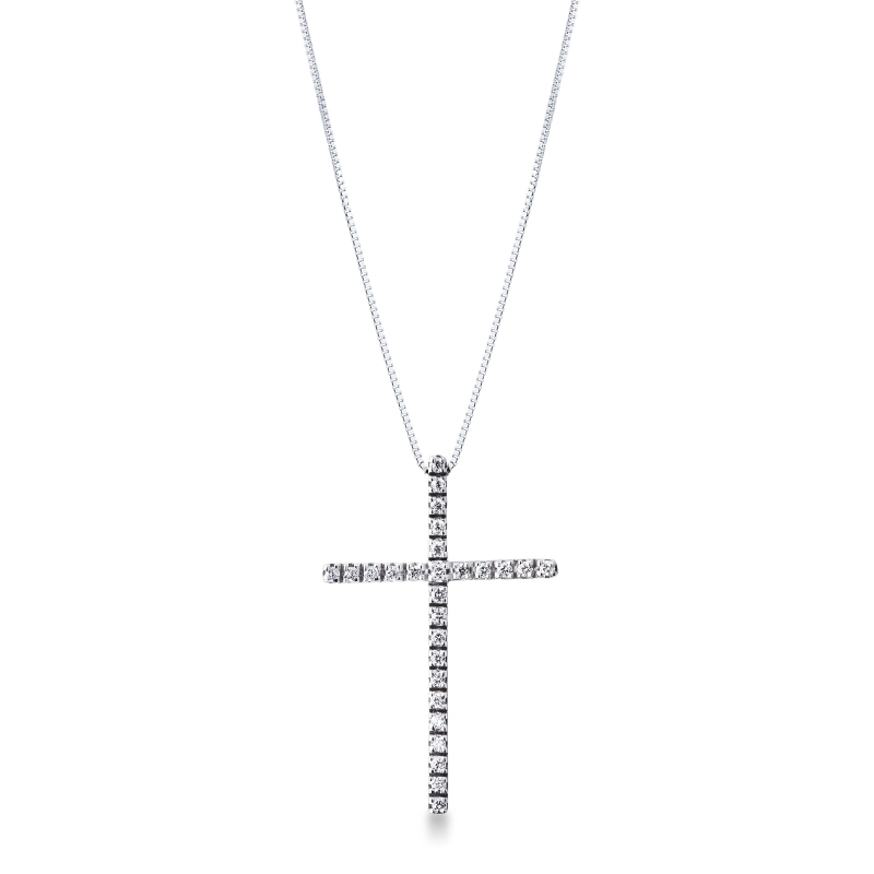 Collier en or blanc 18k avec croix sertie de diamants brillants