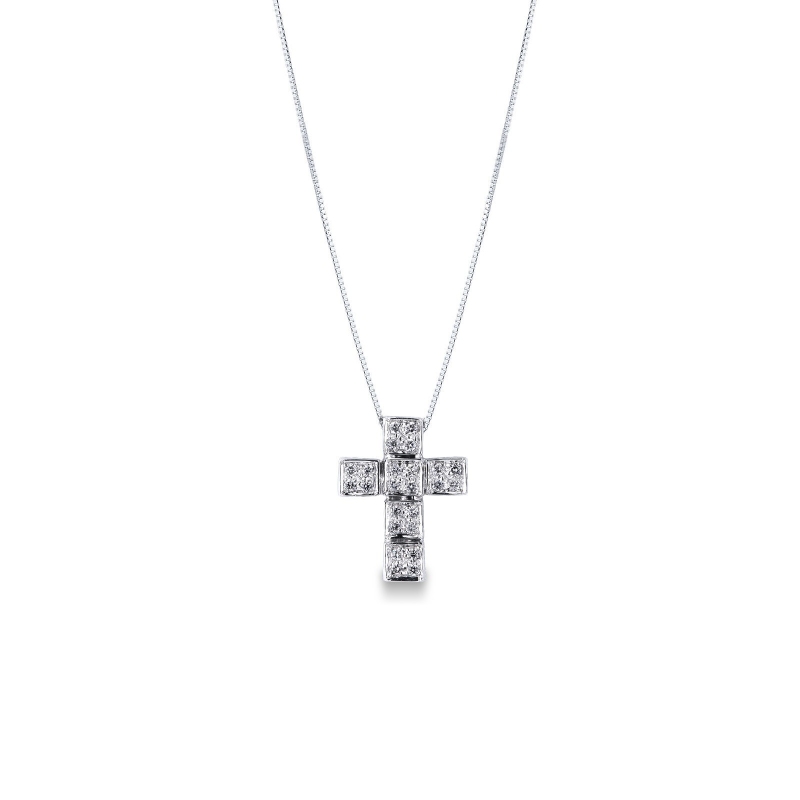 Collier en or blanc 18k avec croix sertie de brillants 0.20 ct