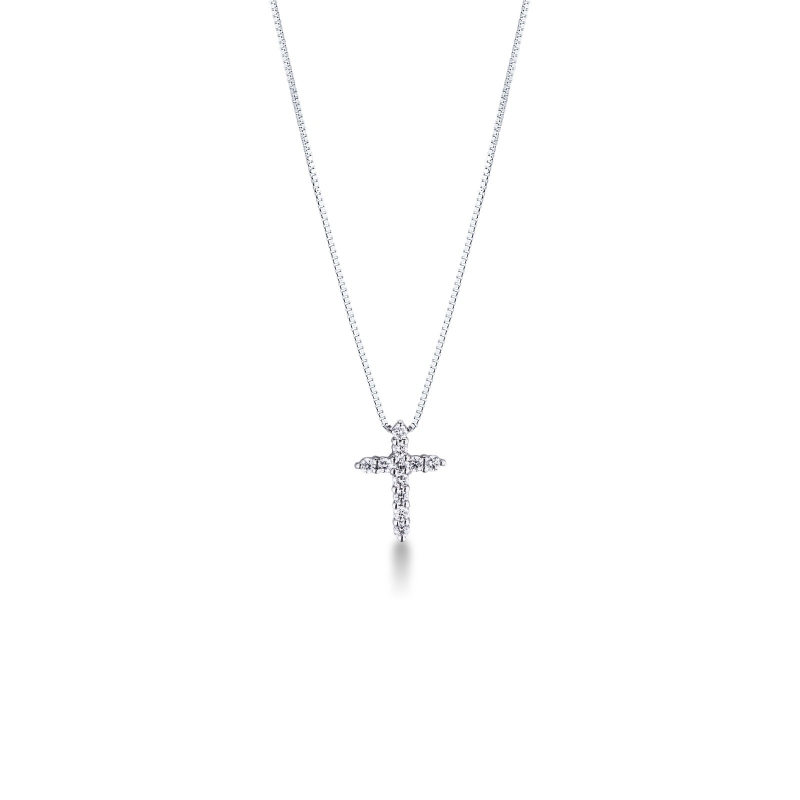 Collier croix en or blanc 18k serti de diamants