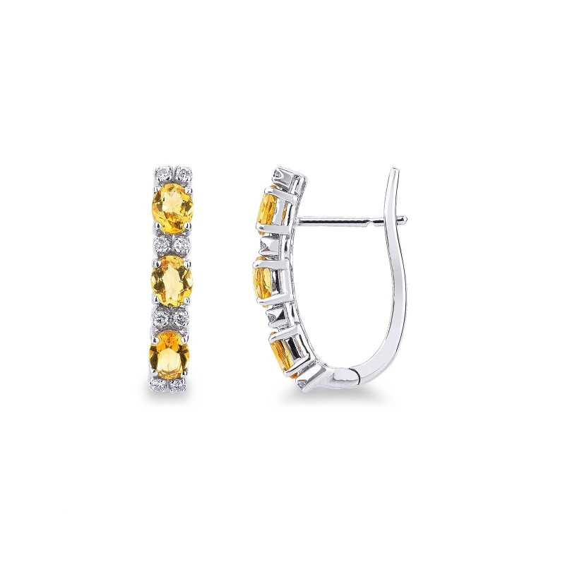 Boucles d'oreilles en or blanc 18k avec diamants et citrines
