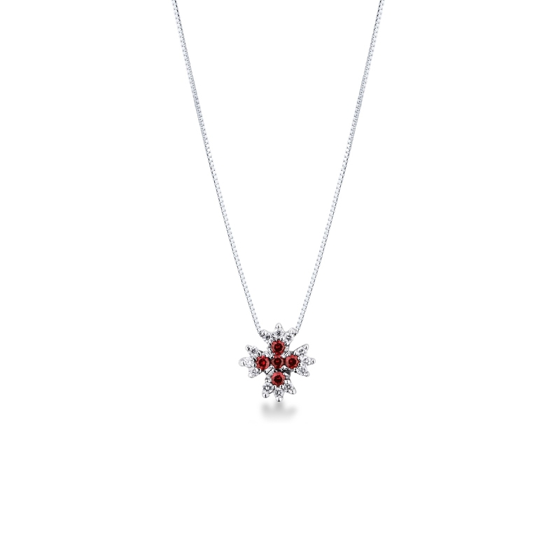 Collier croix rubis en or blanc 18k et diamants