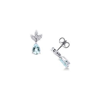 Boucles d’Oreilles Or Blanc 18k avec Aigue-Marine et Diamants