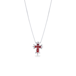 Collier en or blanc 18k avec croix en rubis et diamants
