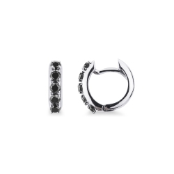 Boucles d’oreilles cercles en or blanc 18k 12 mm diamants noir