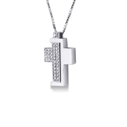 Collier homme en or blanc pendentif à croix avec diamants or blanc 18k 2