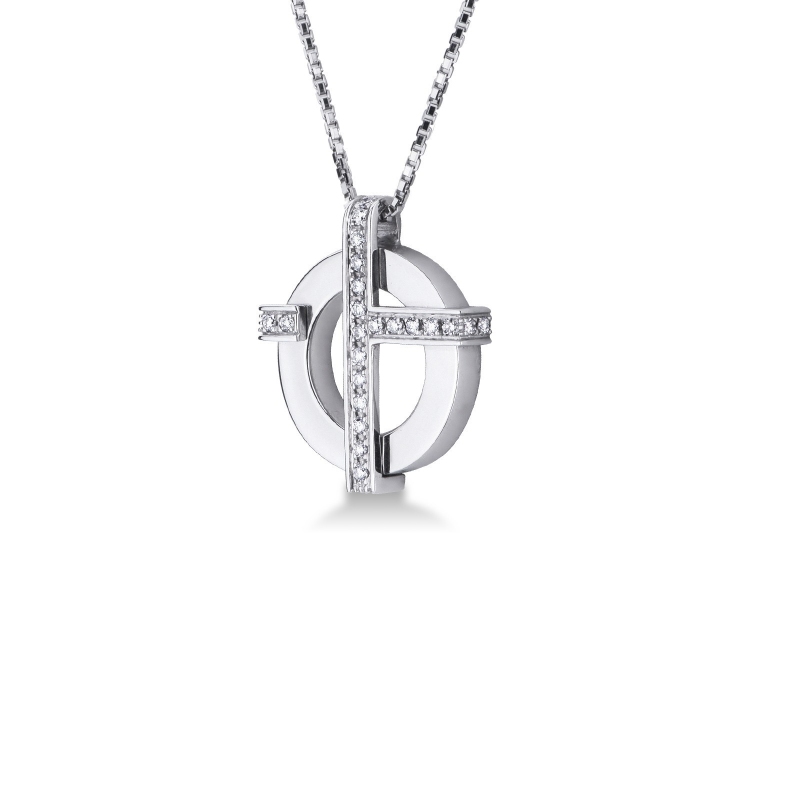 Collier pour homme avec croix en or blanc 18 carats avec diamants