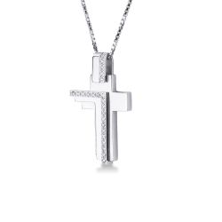 Collier homme croix or blanc 18k avec diamants 2