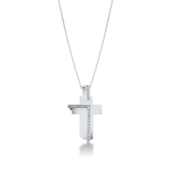 Collier homme croix or blanc 18k avec diamants