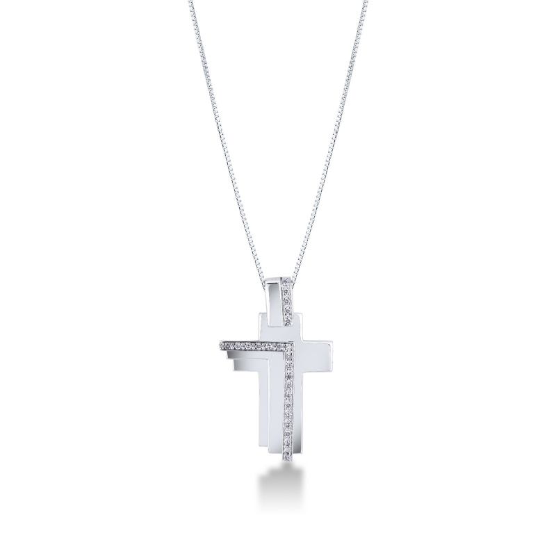 Collier homme croix or blanc 18k avec diamants