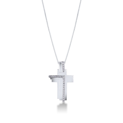 Collier homme croix or blanc 18k avec diamants