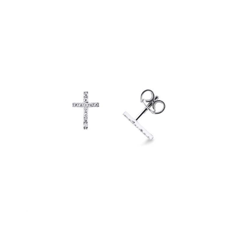 Boucles d’oreilles en or blanc 18 carats avec croix de diamants