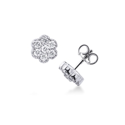 Boucles d’oreilles fleur en or blanc avec diamants