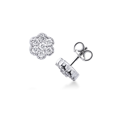 Boucles d’oreilles fleur en or blanc avec diamants