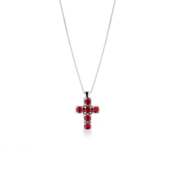 Collier en or blanc 18k avec croix ornée de rubis
