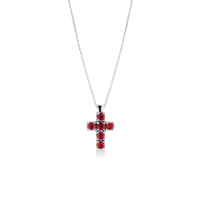 Collier en or blanc 18k avec croix ornée de rubis