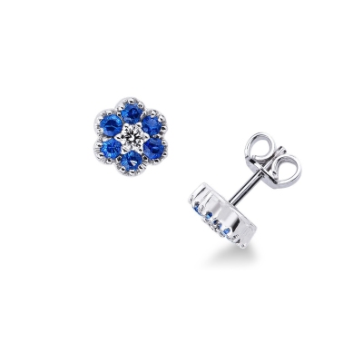 Boucles d'oreilles en or blanc 18k avec diamants et saphirs bleus