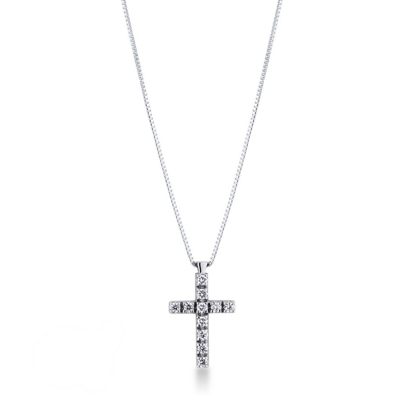 Collier homme avec pendentif croix en or blanc et diamants 