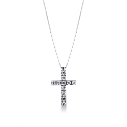 Collier en or blanc 18 carats avec une croix et des diamants, mesurant 24x15 mm