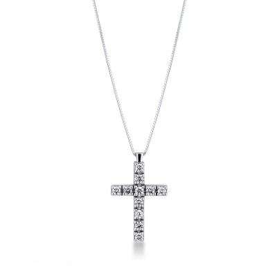 Collier homme en or blanc 18 ct avec une croix sertie de diamants