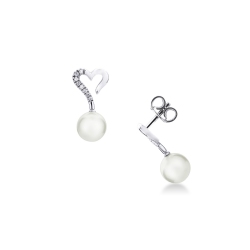 Boucles d'oreilles avec diamants en forme de cœur en or 18k et perle