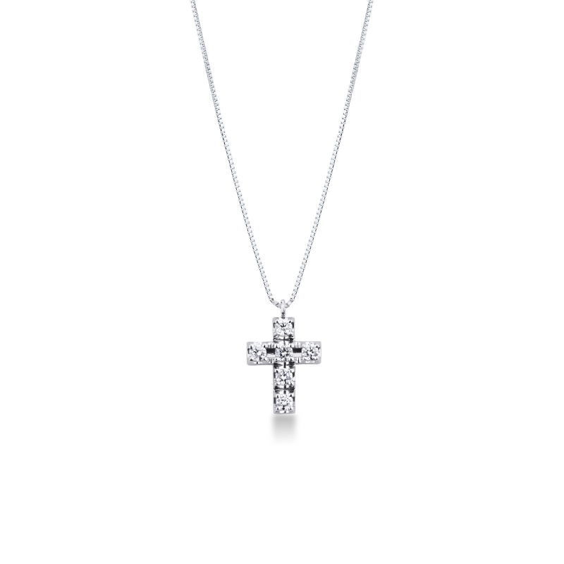 Collier en or blanc 18k avec croix ornée de diamants