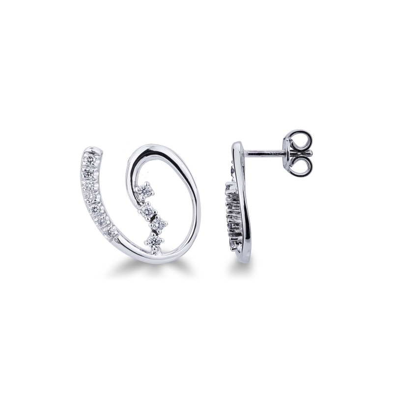 Boucles d’oreilles en or blanc 18K avec diamants motif spirale