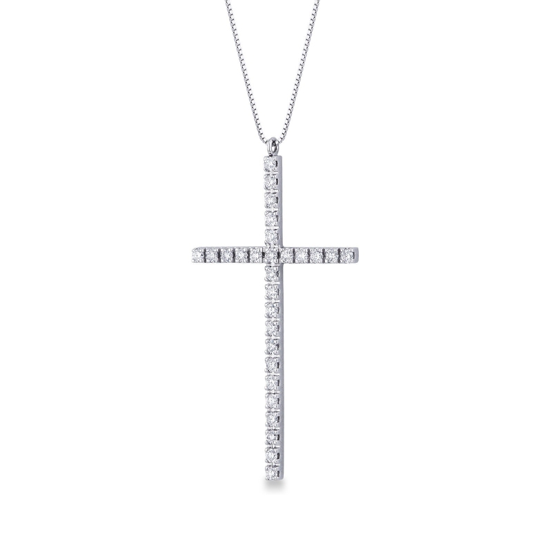 Collier avec croix en or blanc 18 carats avec diamants