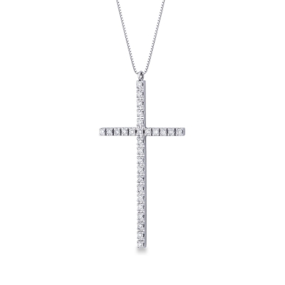 Collier avec croix en or blanc 18 carats avec diamants