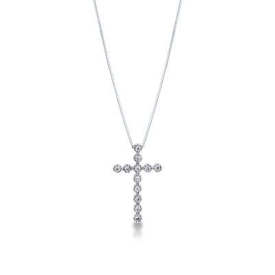 Collier avec pendentif croix en or blanc 18k et diamants