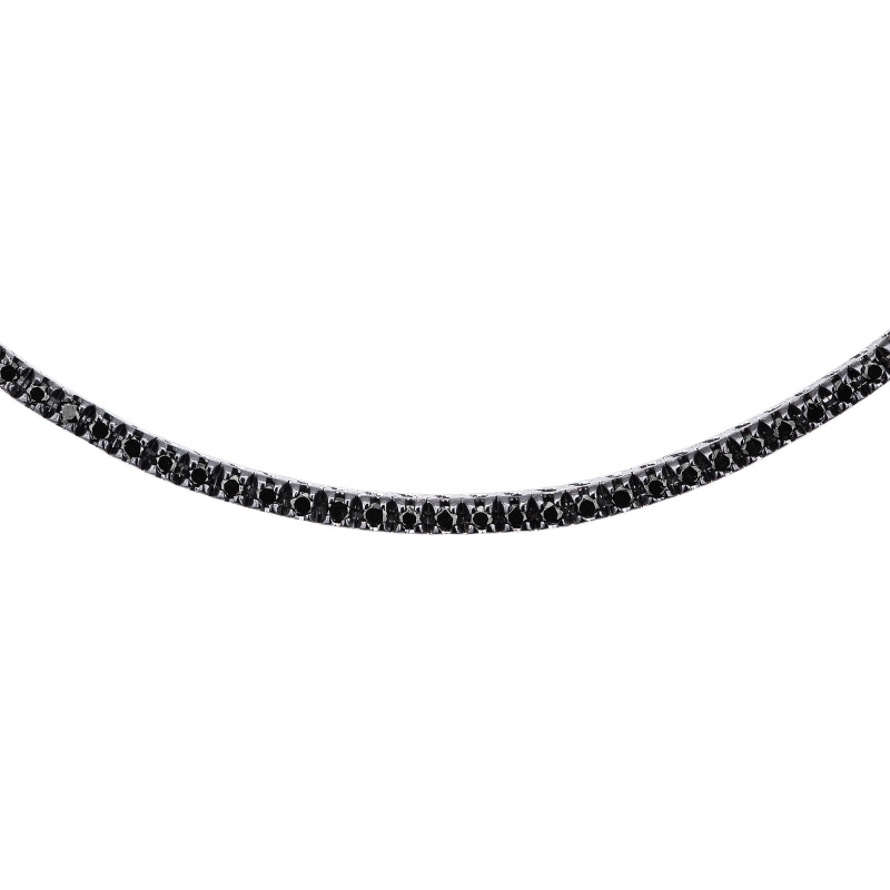 Collier rivière en or blanc 18k avec diamants noirs et griffes brunies 