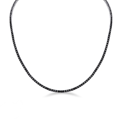 Collier rivière en or blanc 18k avec diamants noirs et griffes brunies 